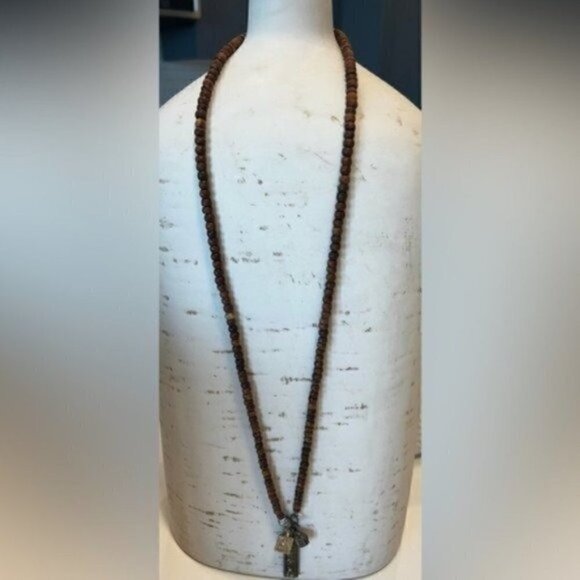 Anthropologie Jewelry - Wood Beaded Necklaces for Women with Gold Pendant - Gold Necklace for Women